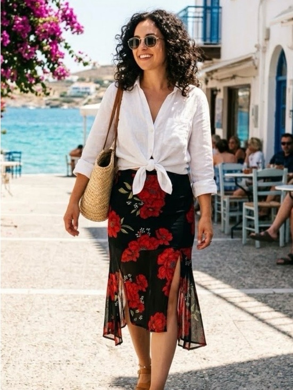 Revamped Floral Midi Skirt with Side Slits